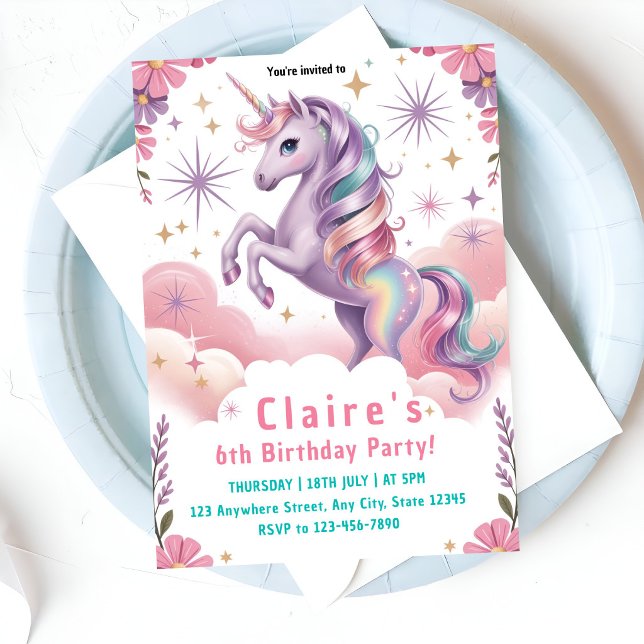 6. Geburtstag Pink & Purple Fantasy Einladung (Von Creator hochgeladen)