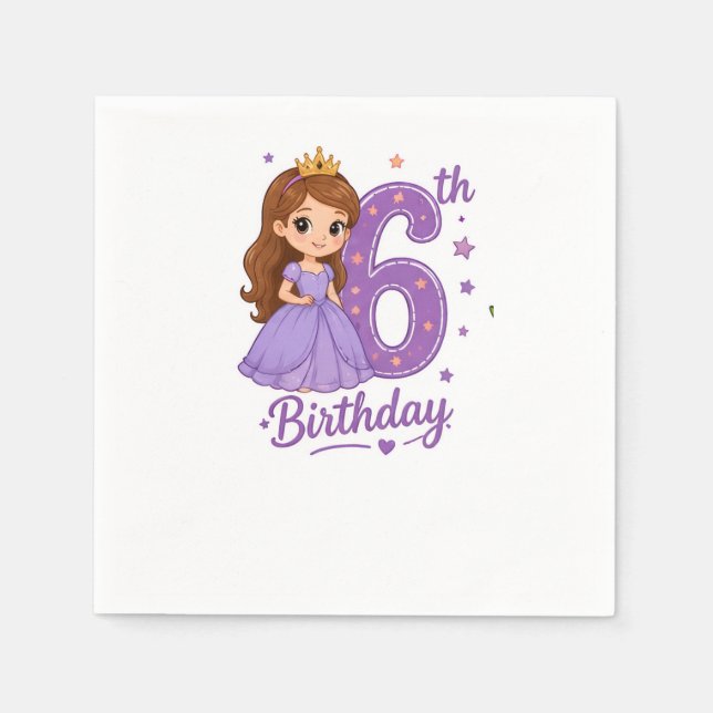 6. Geburtstag Prinzessin Papiertücher Serviette (Vorderseite)