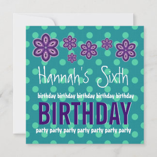 6. Geburtstag Purple Flowers Polka Dots Custom V11 Einladung