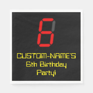6. Geburtstag: Red Digital Clock Style "6" + Name Serviette