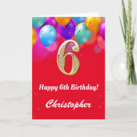 6. Geburtstag Rot und Gold farbige Ballons