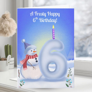 6. Geburtstag Schneemann Schnee mit Sechs Karte