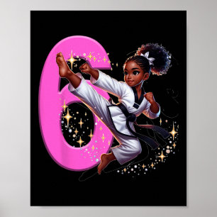 6. Geburtstag Schwarzes Mädchen Martial Arts Party Poster