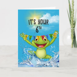 6. Geburtstag Springfrosch im Wasser Karte
