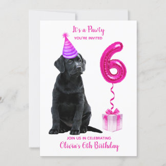 6. Geburtstag Welpe Thema - Cute Dog Pink Girl Paw Einladung