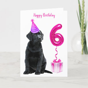 6. Geburtstag Welpe Thema - Cute Dog Pink Girl Paw Karte