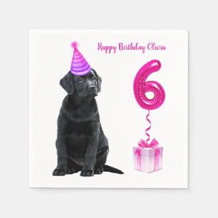 6. Geburtstag Welpe Thema - Cute Dog Pink Girl Paw Serviette