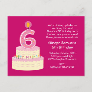 6. Geburtstags-Kuchen-einfache Einladung
