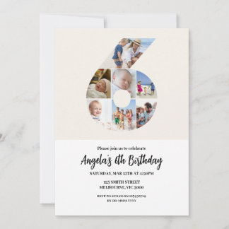 6. Geburtstagseinladung Minimalistisch - Nummer 6 Einladung