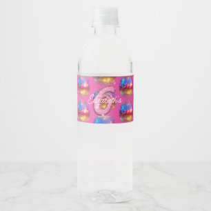 6. Geburtstagsfeier Gold Rosa Glitter Disco Kugel Wasserflaschenetikett