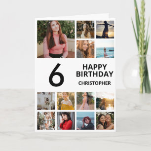 6. Geburtstagsfoto Collage 13 Fotos Schwarz & Weiß Karte