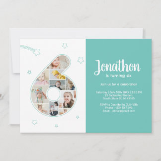 6. Geburtstagspartei Nr. 6 Custom Foto Collage Einladung