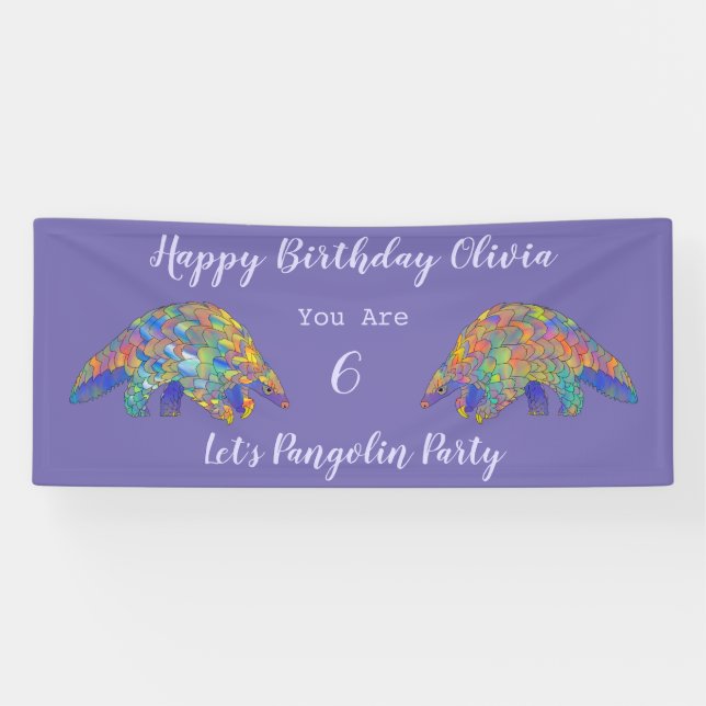 6. Geburtstagsparty Lila Pangolin Banner (Horizontal)