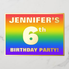 6. Geburtstagsparty: Spaß, farbenfrohe Regenbogenm Folieneinladung