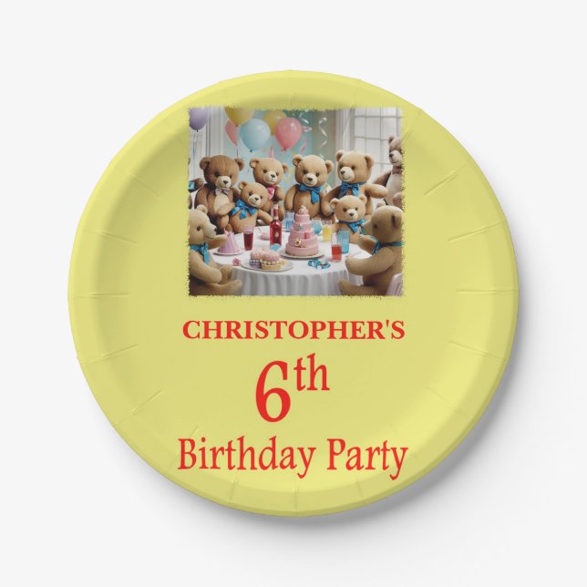 6. Geburtstagsparty Teddy Bears Party Pappteller (Vorderseite)