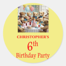 6. Geburtstagsparty Teddy Bears Party Runder Aufkleber