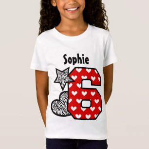6. Geburtstagzebra-rote Herzen sechs jähriges 10E T-Shirt