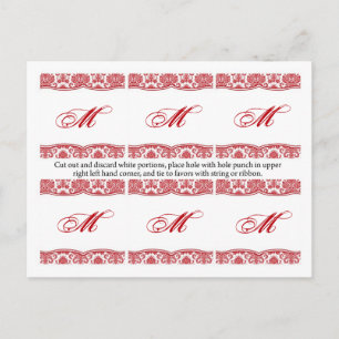 6 Gefallen Tags Red White Damask Lace Print Patter Postkarte