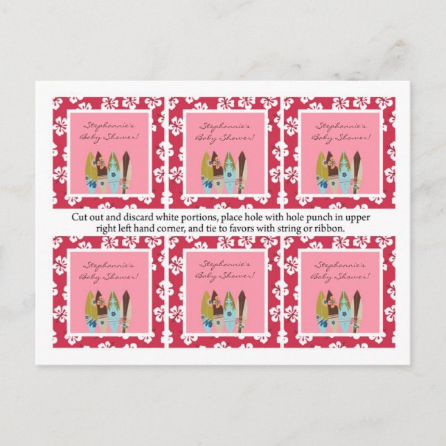 6 Gefällige Tags Pink Hawaiian Luau Tropical Einladungspostkarte (Vorderseite)