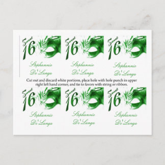 6 Gefällige Tags Sweet 16 Green Party Maske Einladungspostkarte