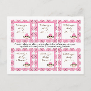 6 Gefälligkeitsmarken Pink Raute Sock Monkey Einladungspostkarte