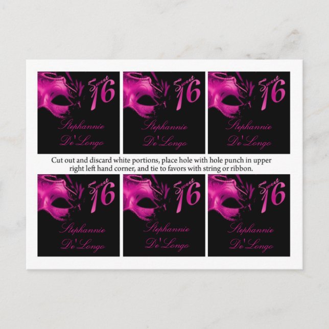 6 Gefälligkeitsmarken Sweet 16 Hot Pink Black Part Postkarte (Vorderseite)