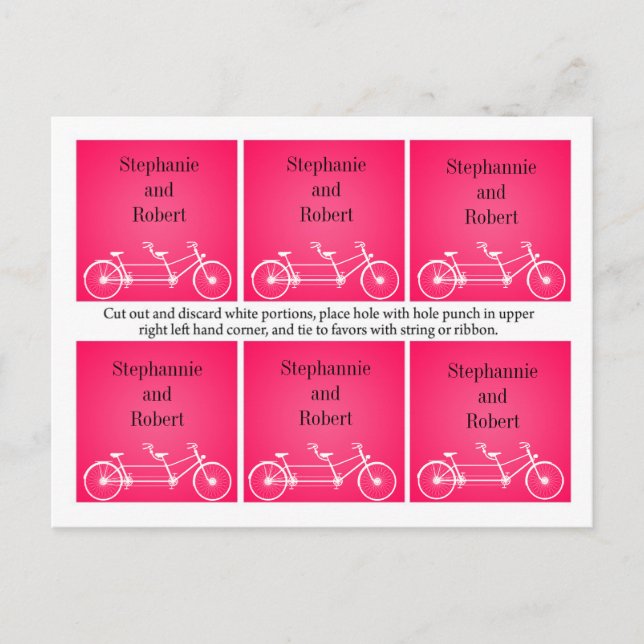6 Gefälligkeitstriche Whimsical Pink Doppelfahrrad Postkarte (Vorderseite)