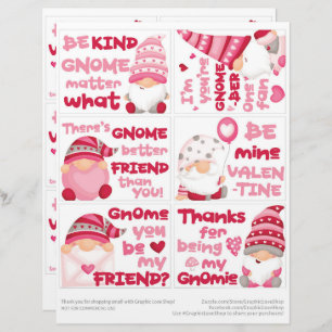 6 Gnome Kids Classroom Valentine Day Cards Briefbogen