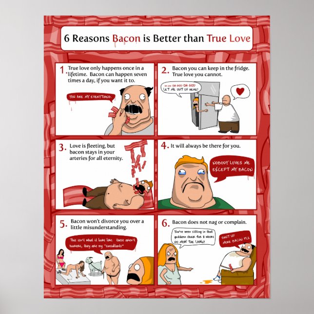 6 Gründe Bacon ist besser als wahre Liebe Poster (Vorne)