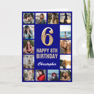 6. Happy Birthday Navy Blue & Gold Foto Collage Karte