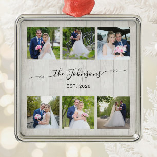 6 Hochzeitsfoto Herz Schwung Signatur Weiße Holz Ornament Aus Metall