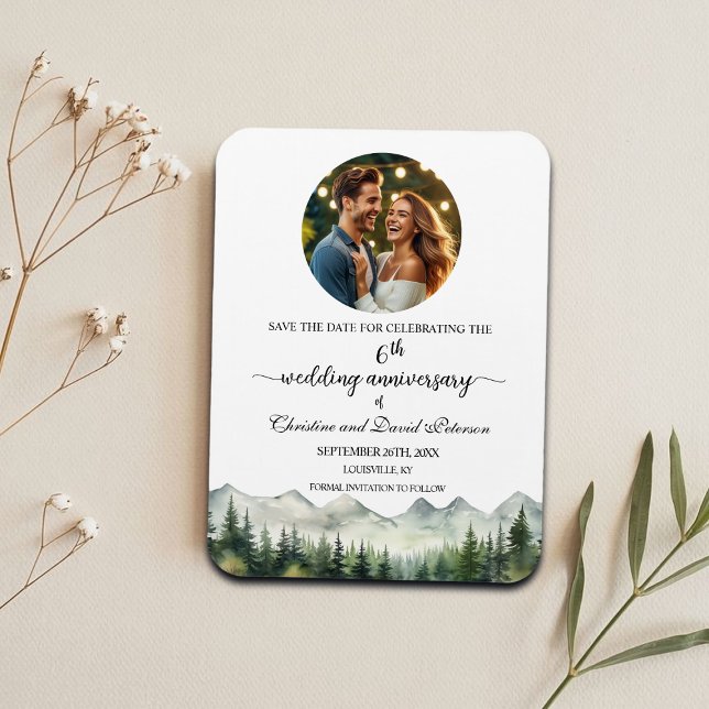 6. Hochzeitstag Save the Date Magnet mit Bergkiefe (Von Creator hochgeladen)