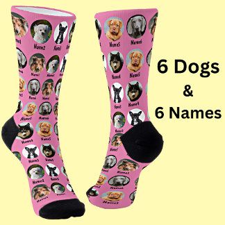 6 Hunde, 6 Namen, Hunde Foto - Personalisiert rosa Socken