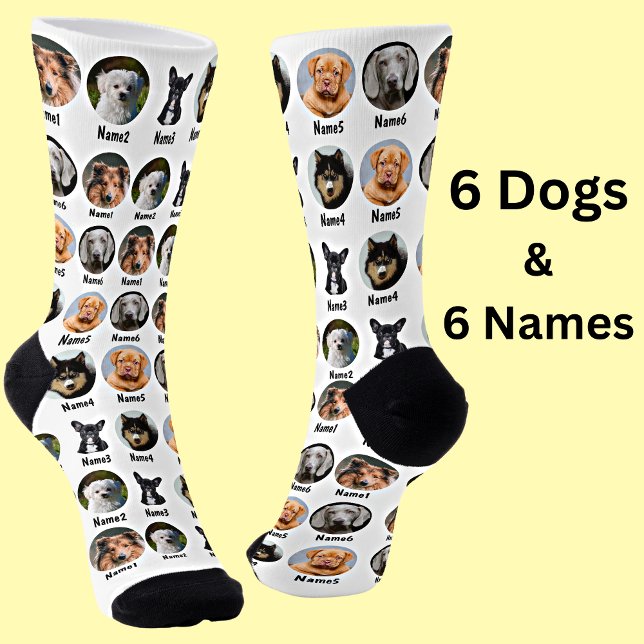 6 Hunde, 6 Namen, Hunde - Foto Personalisiert Socken (Von Creator hochgeladen)