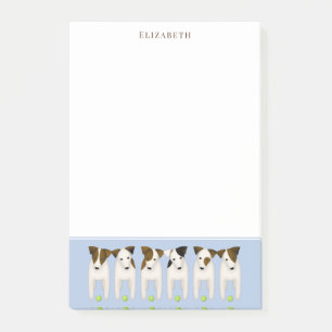 6 Jack Russell Terriers werfen Post-it Klebezettel