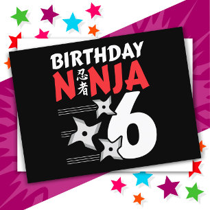 6 Jahre alt Ninja Party Stars Kinder 6. Geburtstag Postkarte
