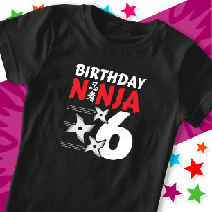 6 Jahre alt Ninja Party Stars Kinder 6. Geburtstag T-Shirt
