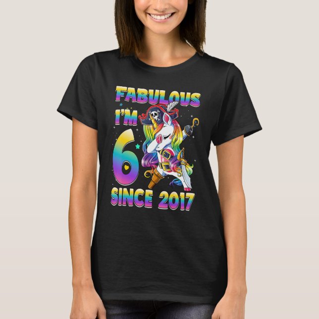 6 Jahre alte Mädchen, die Unicorn Piraten, 6. Gebu T-Shirt (Vorderseite)