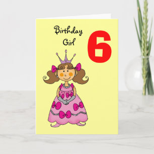6 Jahre alte Prinzessin (braune Haare) Karte