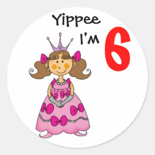6 Jahre alte Prinzessin (braune Haare) Runder Aufkleber