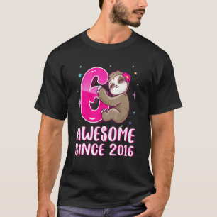 6 Jahre alte süße rosa Faultier 6. Geburtstag Mädc T-Shirt
