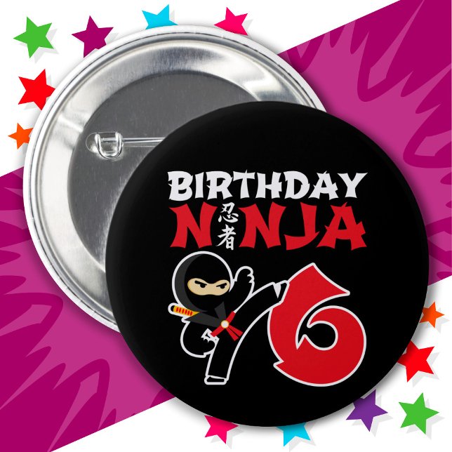 6 Jahre alter Karate Ninja Party Kinder 6. Geburts Button (Von Creator hochgeladen)