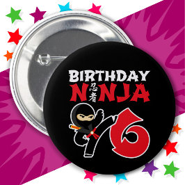 6 Jahre alter Karate Ninja Party Kinder 6. Geburts Button