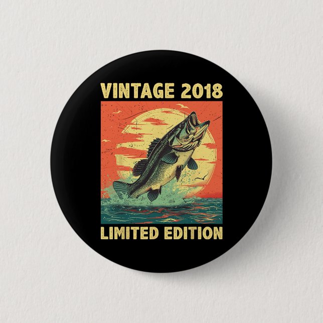 6 Jahre altes Geschenk 2018 Fischfang Fisch 6th B Button (Vorderseite)