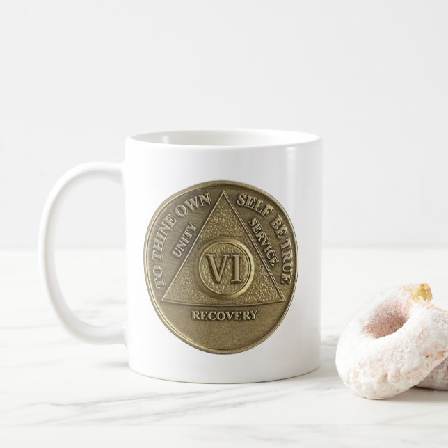 6 Jahre nüchterne Medallion Coin Happy Jubiläum Kaffeetasse (Mit Donut)