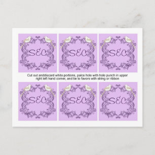 6 Love Birds Lila/Lavendel Gastgeschenk Hochzeit T Postkarte
