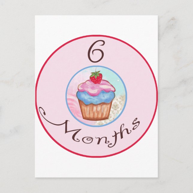 6 Monate Cupcake Meilenstein Postkarte (Vorderseite)