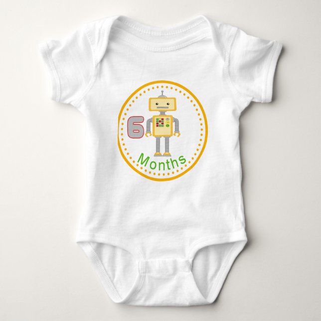 6 Monats-Baby-Shirt-Gelb-Roboter Baby Strampler (Vorderseite)
