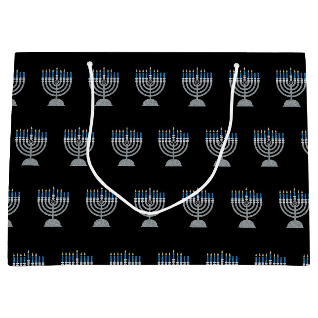 6. Nacht Hanukkah Glitzer Große Geschenktasche Große Geschenktüte (Vorderseite)