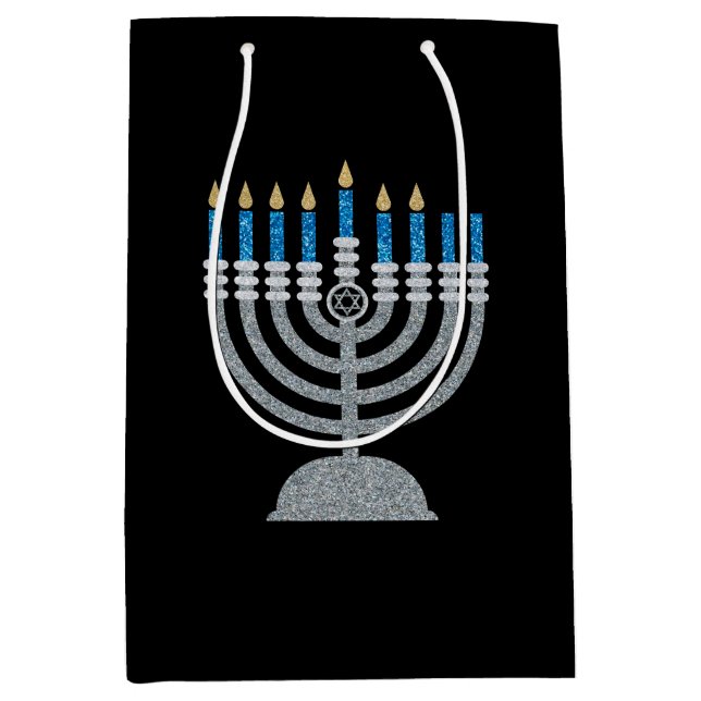 6. Nacht Hanukkah Glitzer Mittlere Geschenktasche Mittlere Geschenktüte (Vorderseite)